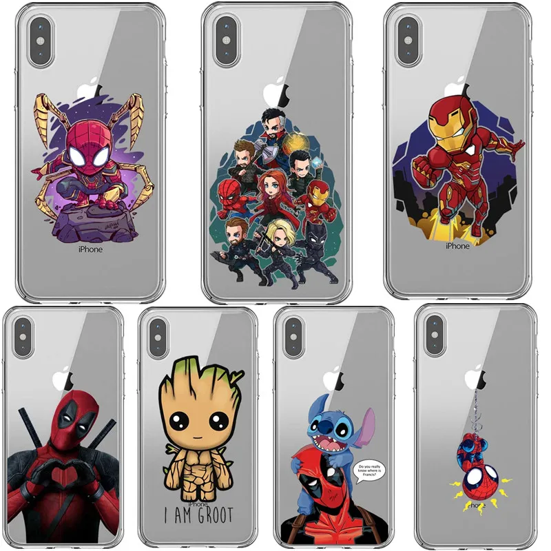 Мягкий прозрачный чехол Marvel Deadpool Sup Hero Joker Avengers Infinity War Thanos для iPhone X 5 5S SE 6 6splus 7 8 Plus XS