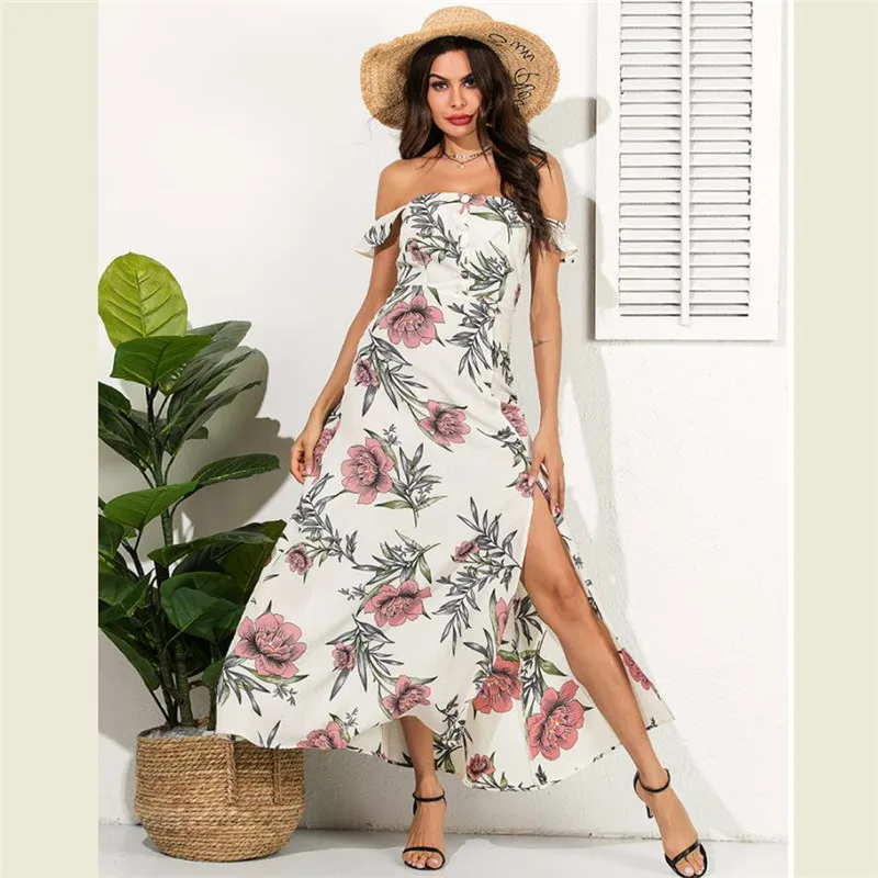 Boho Стиль длинное платье Для женщин топ с открытыми плечами летние платья