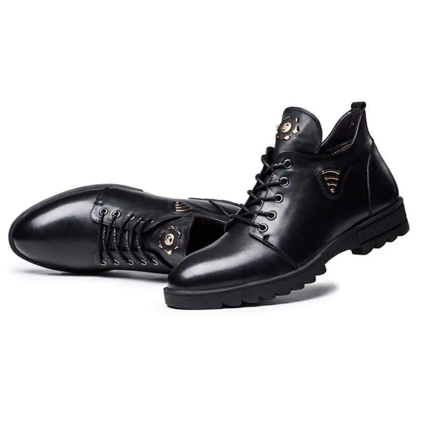 High Quality Men Boots Winter Casual Brand Warm Shoes Genuine Leather Plush Fur Fashion Rivet Martin |