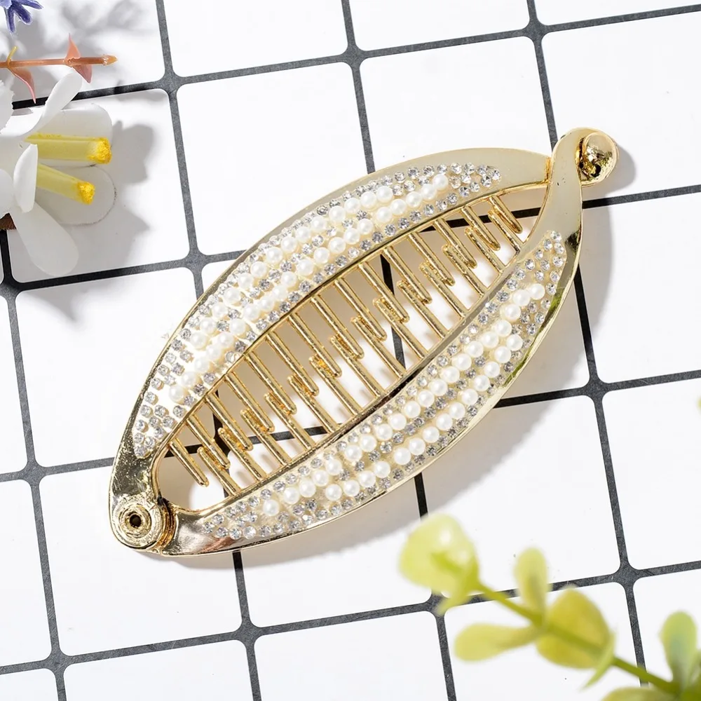 

Women Chic Hair Accessories Rhinestone Simulated Pearl Hair Claws Clips Acrylic Banana Twisted Flat Shark Hair Grips Clamp Crab