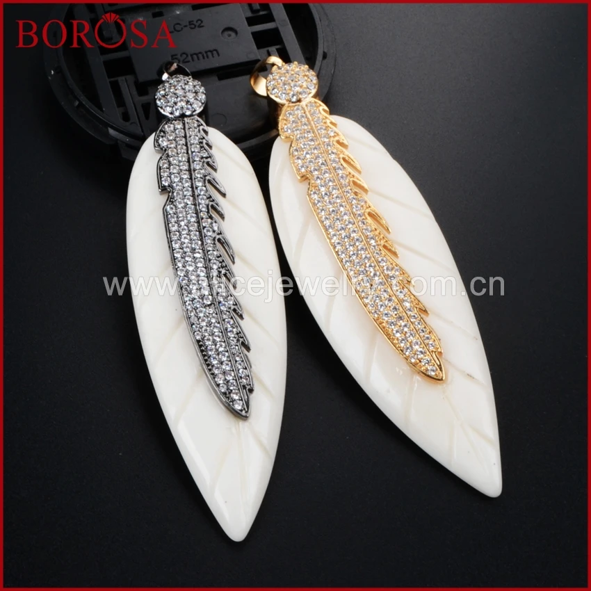 BOROSA Druzy ювелирные изделия 3 pcsGold/черный Цвет натуральный белый Ox Bone Резные листья