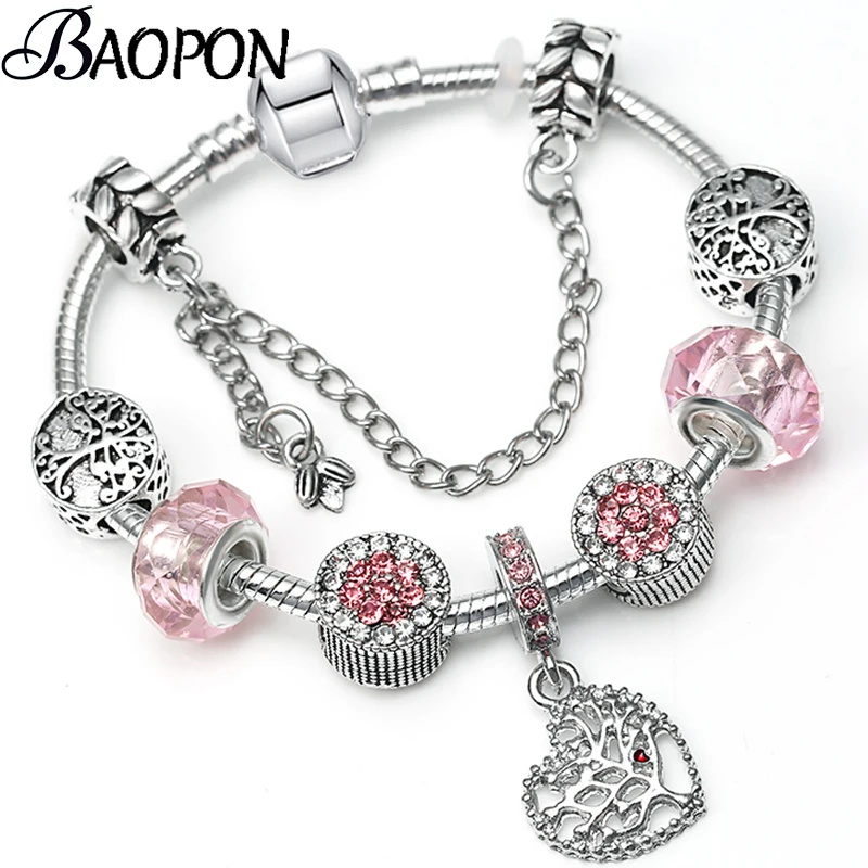 BAOPON горячая Распродажа серебряный DIY браслет для женщин бусины-сердечки модные ювелирные изделия подходят оригинальные тонкие браслеты подарок