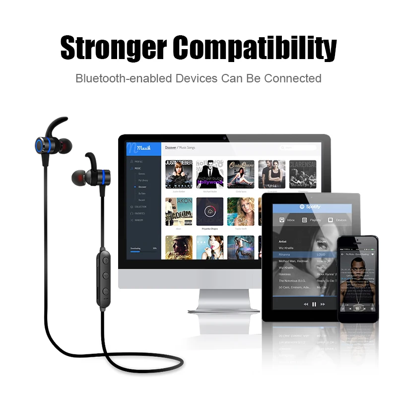 Металлические Магнитные Bluetooth наушники M & J беспроводные с защитой от пота TF