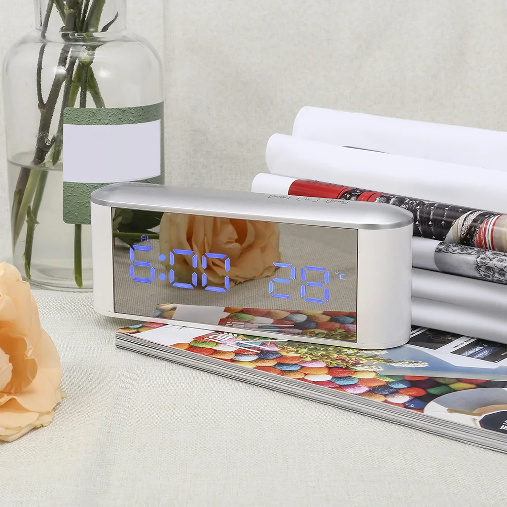 3 в 1 светодиодный электронный зеркальный Будильник Отображение времени и