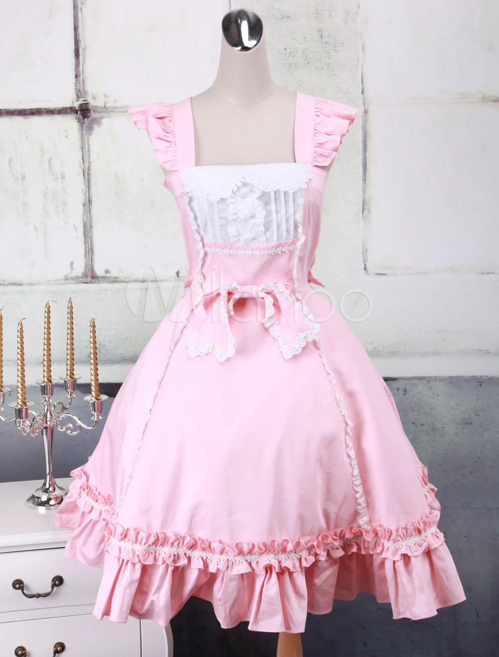 

Sweet Pink Sleeveless Bow Cotton Lolita Dress