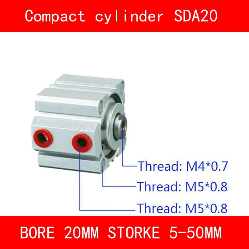 CE ISO SDA20 Cylinder Magnet SDA Series Bore 20mm Stroke 5-50mm Compact Air Cylinders Dual Action Air Pneumatic Cylinder