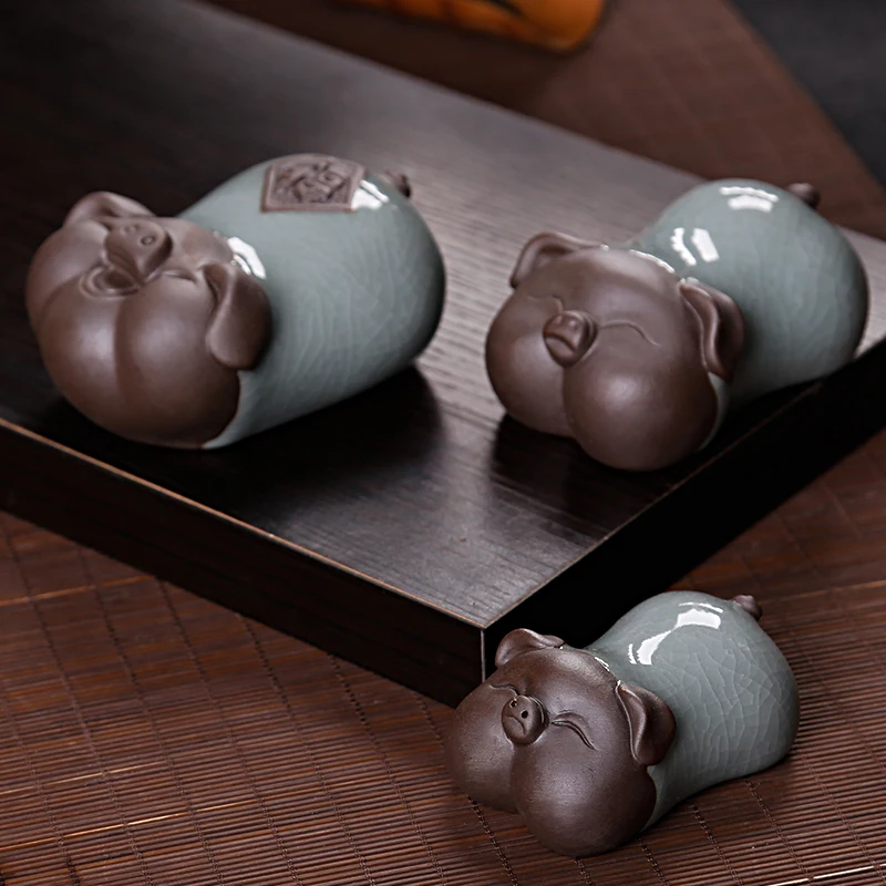 Wisamony Китайский Longquan Celadon фиолетовая глина глазурованная Свинья для рисования