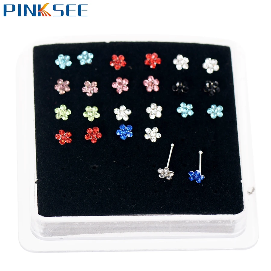 24 ⑤ упак. хрустальные кольца для носа в форме сердца Пирсинг из нержавеющей стали