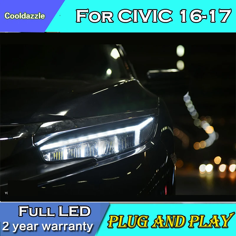 Фары головного света в сборе для Honda Civic Ксеноновые фары DRL HID 2016 2017 года передний
