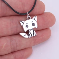 hzew simple cute cartoon fox pendant necklace ancient silver color fox necklaces