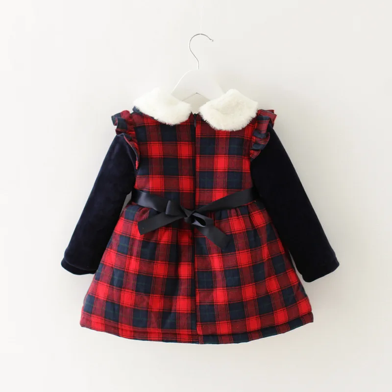Baby girl print dresses kids winter baby dress Shear plush frocks casual plaid | Детская одежда и обувь