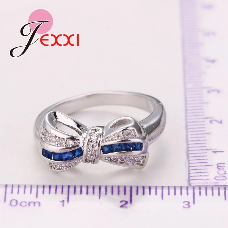 2020 New Arrivals Unique Design Bow Blue CZ 925 Sterling Silver Women Engagement Wedding Finger Rings | Украшения и аксессуары