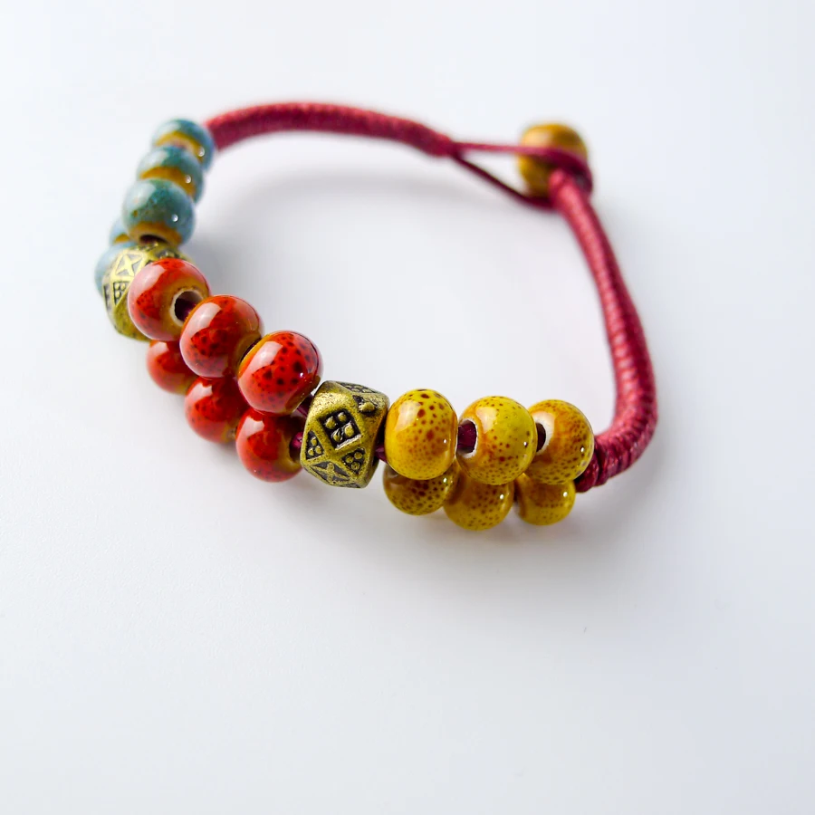 Керамические браслеты из бисера с Красной веревкой ручной работы богемные