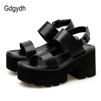 gdgydh block heels sandals woman open toe platform shoes casual female ankle strap black leather ladies footwear on summer 2022