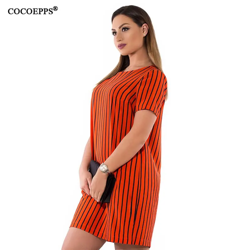 COCOEPPS 5XL 6XL большой размер Полосатый горошек повседневное женское платье Летнее