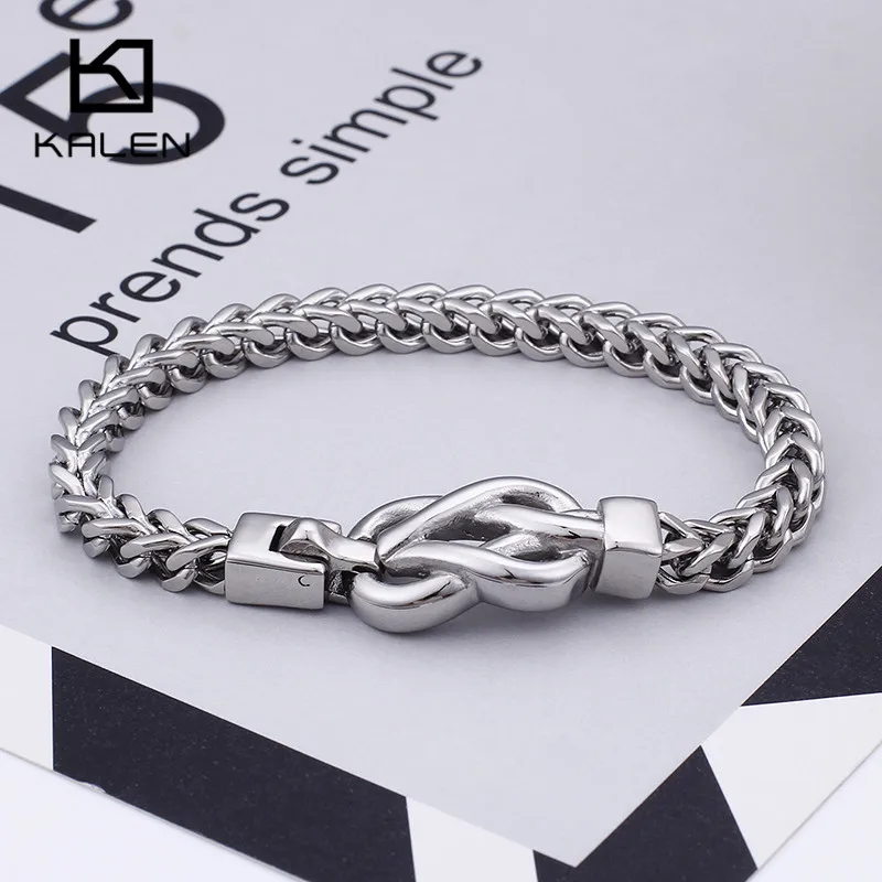 

Fashion Stainless Steel Link Chain Bracelet For Men 21.5cm Chinese Tradition Knot Charm Bracelet Jewelry