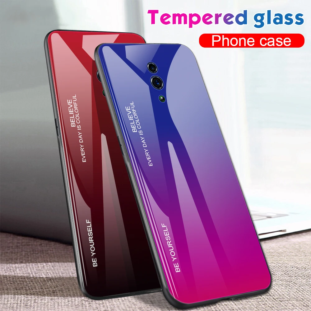 Чехол из закаленного стекла с градиентом для OPPO Reno 10x Zoom задняя крышка твердого Find