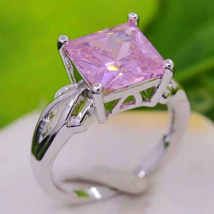 Hot Sale Fashion Designer Jewelry 10mm Square Green Zircon Crystal Ring Plated White Gold Bijoux Women Wholesale $2.48/pc | Украшения и