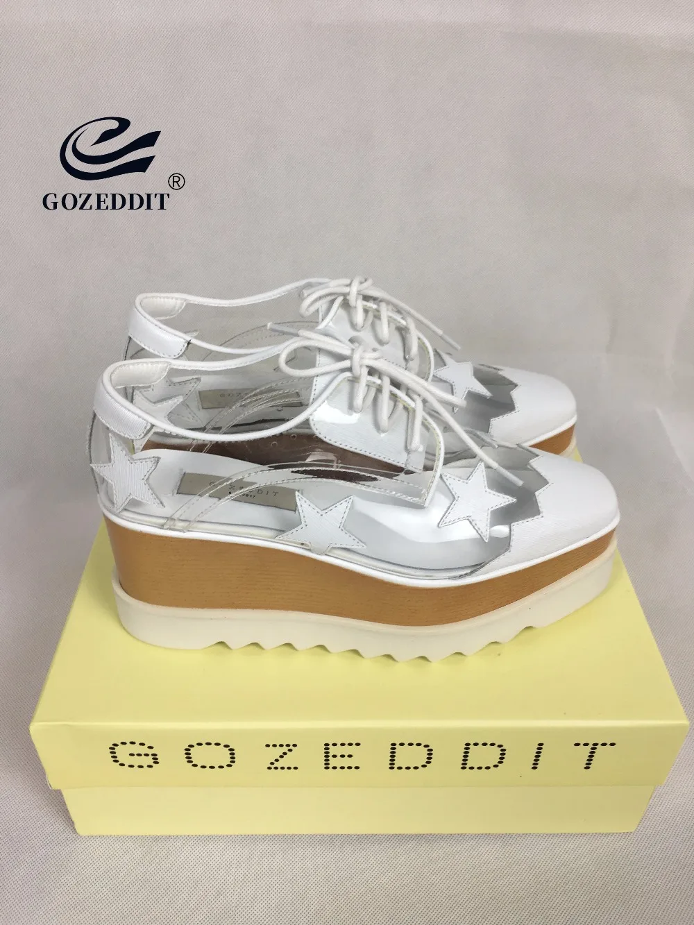 Gozedit/прозрачная обувь со звездами оксфорды из натуральной кожи на толстой