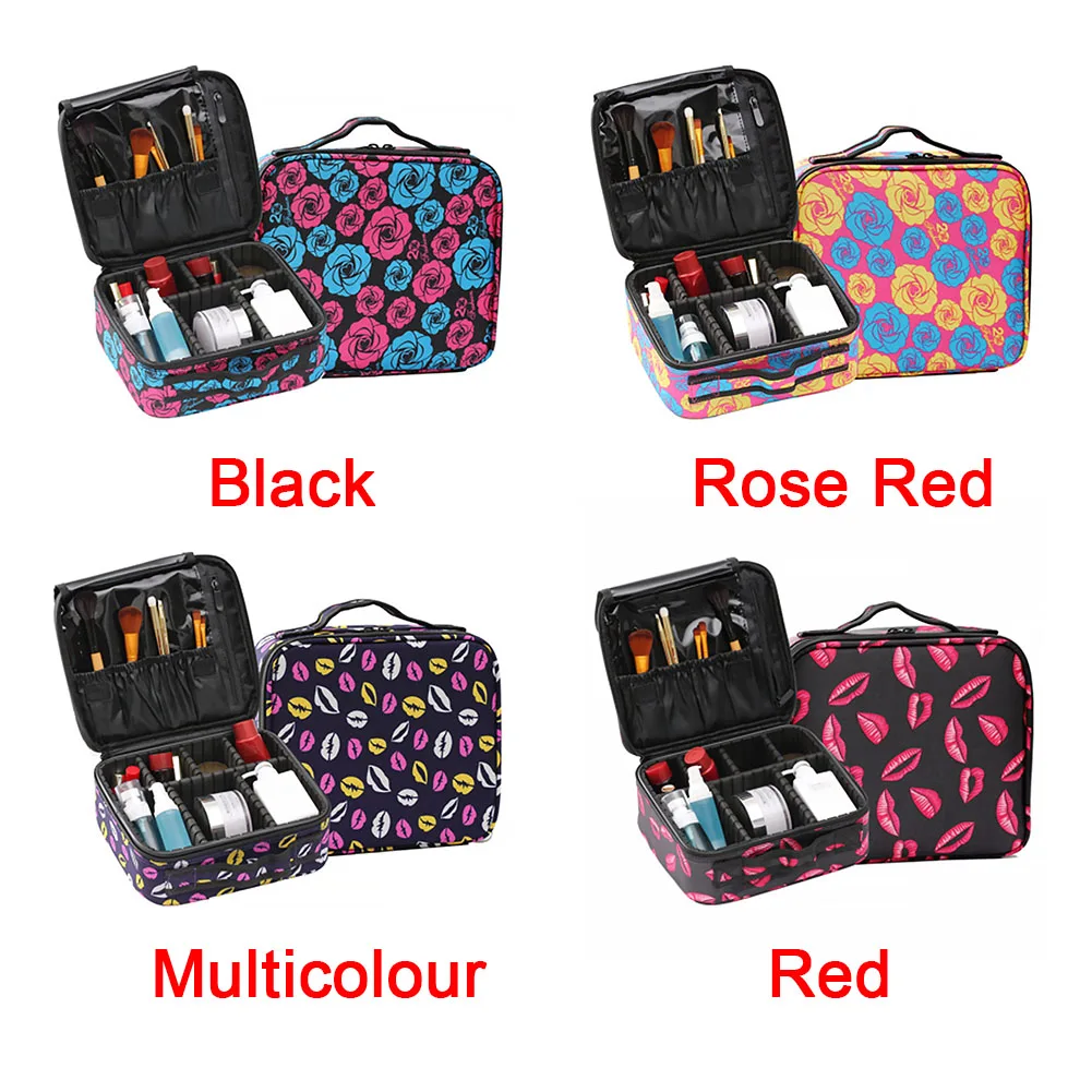 Women Waterproof Travel Makeup Bag Professional Removable Compartment Rose Storage Portable Small Red Lips Case Cosmetic | Красота и