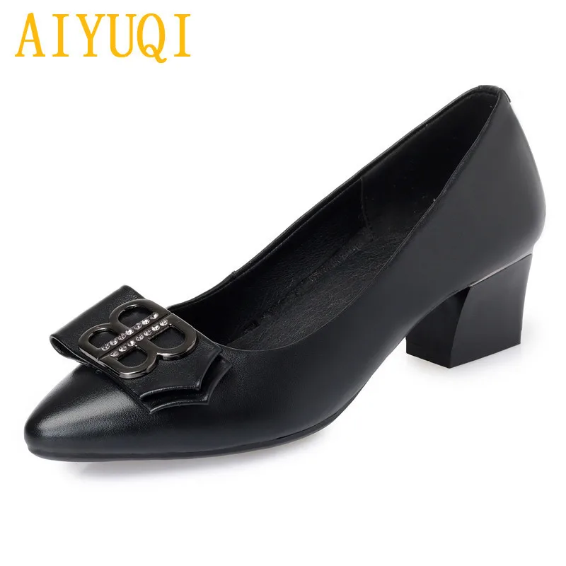 black AIYUQI женская обувь из натуральной кожи; коллекция года; сезон весна; большие размеры 41, 42, 43; модная рабочая обувь; женские туфли под банкетное платье - Цвет: black