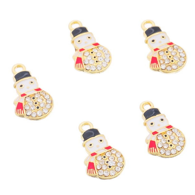 5 Pcs Snowman Pendants Enamel Rhinestone Setting Christmas X-mas | Украшения и аксессуары