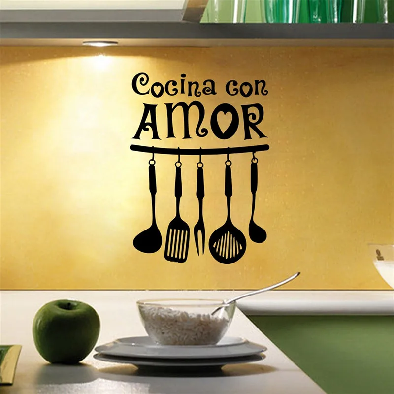 Испанская виниловая настенная наклейка Cocina Con Amor художественная Цитата Наклейки