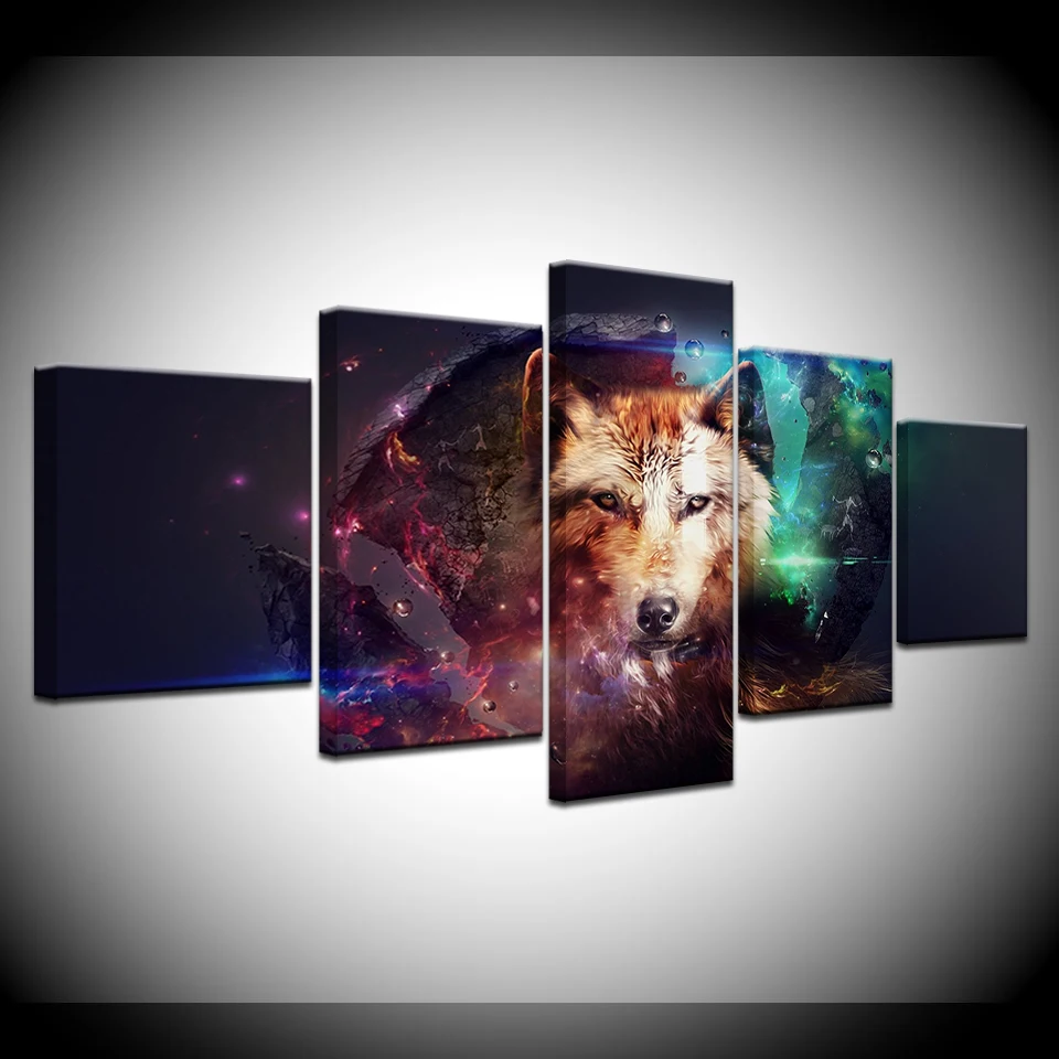 

Canvas Painting abstract wolf bow animal 5 Pieces Wall Art Painting Modular Wallpapers Poster Print for living room Home Decor