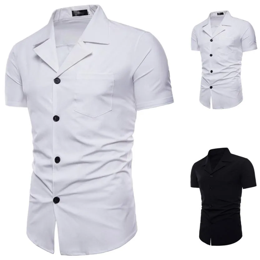 

Mens Casual Short Sleeve Shirt Business Slim Fit Shirt Turn Down Collar Solid Button Blouse Chemise Homme Mens Dress Shirts