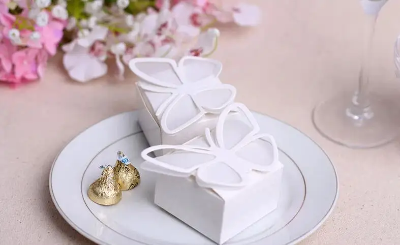 Милый 3D Белый Цвет Бабочка weding Вечеринка Детский душ Крещение конфеты коробка 20