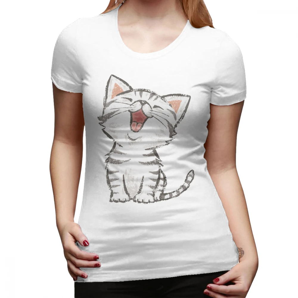 Kitten T-Shirt American Shorthair Happy T Shirt O Neck Funny Women tshirt Street Fashion Black Pattern Cotton Ladies Tee Shirt