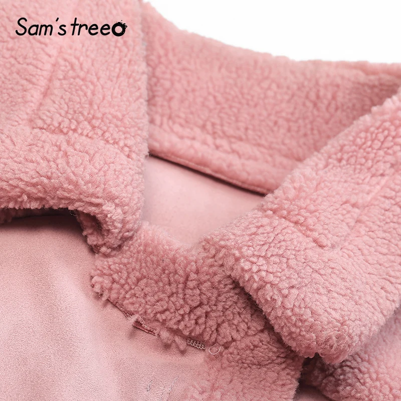 Samstree розовый берберский флис Тедди ленивый женское короткое пальто осень зима Бишоп рукав молния Асимметричные женские куртки