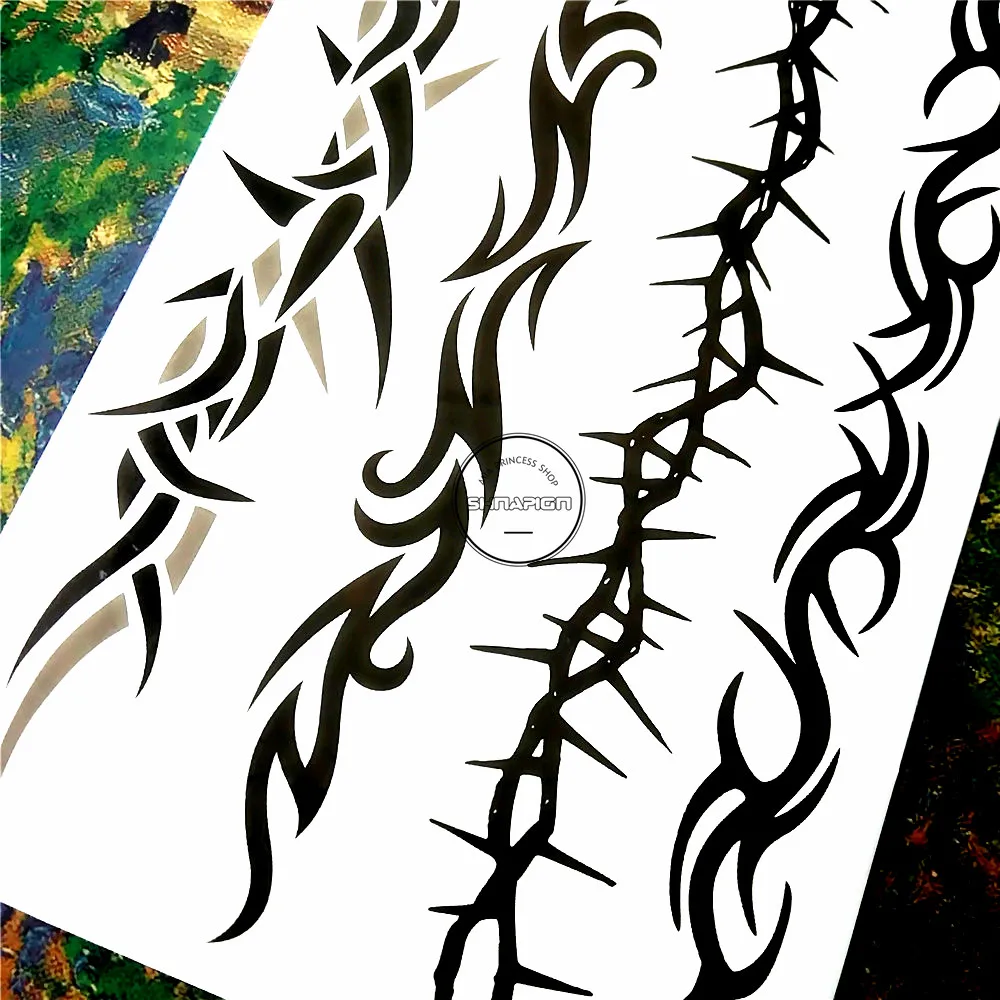 SHNAPIGN черный длинный шипы временный боди арт флэш стикер татуировки 10*17 см