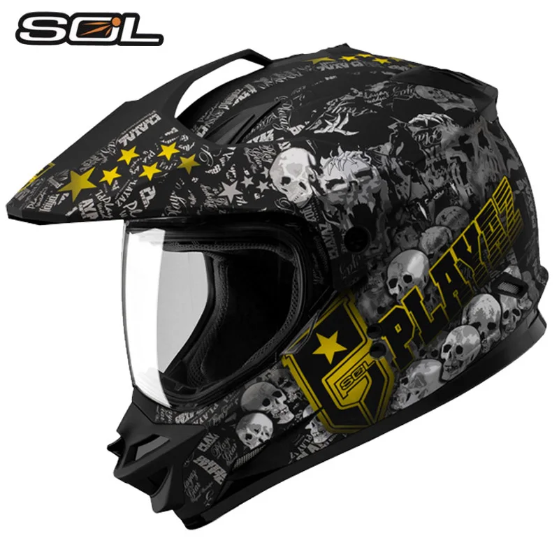 SOL SS-1 moto cross moto rcycle шлем шоссе бег беговые мото rbike гоночный шлем с внутренним солнцезащитным объективом ATV moto шлемы - Цвет: Yellow Skull