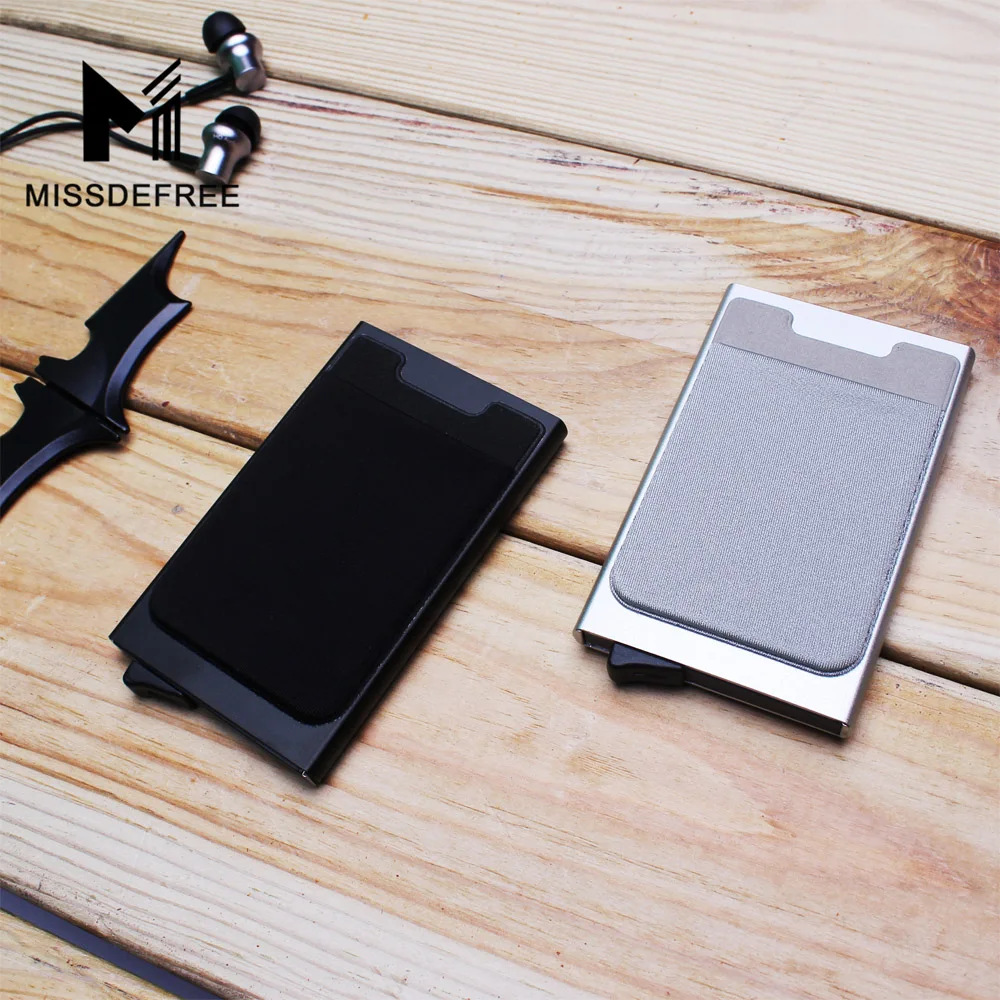 Алюминий бумажник с заднего кармана ID Card Holder RFID Блокировка мини-тонкий металлический кошелек автоматические всплывающие Дело Кредитная карта протектор