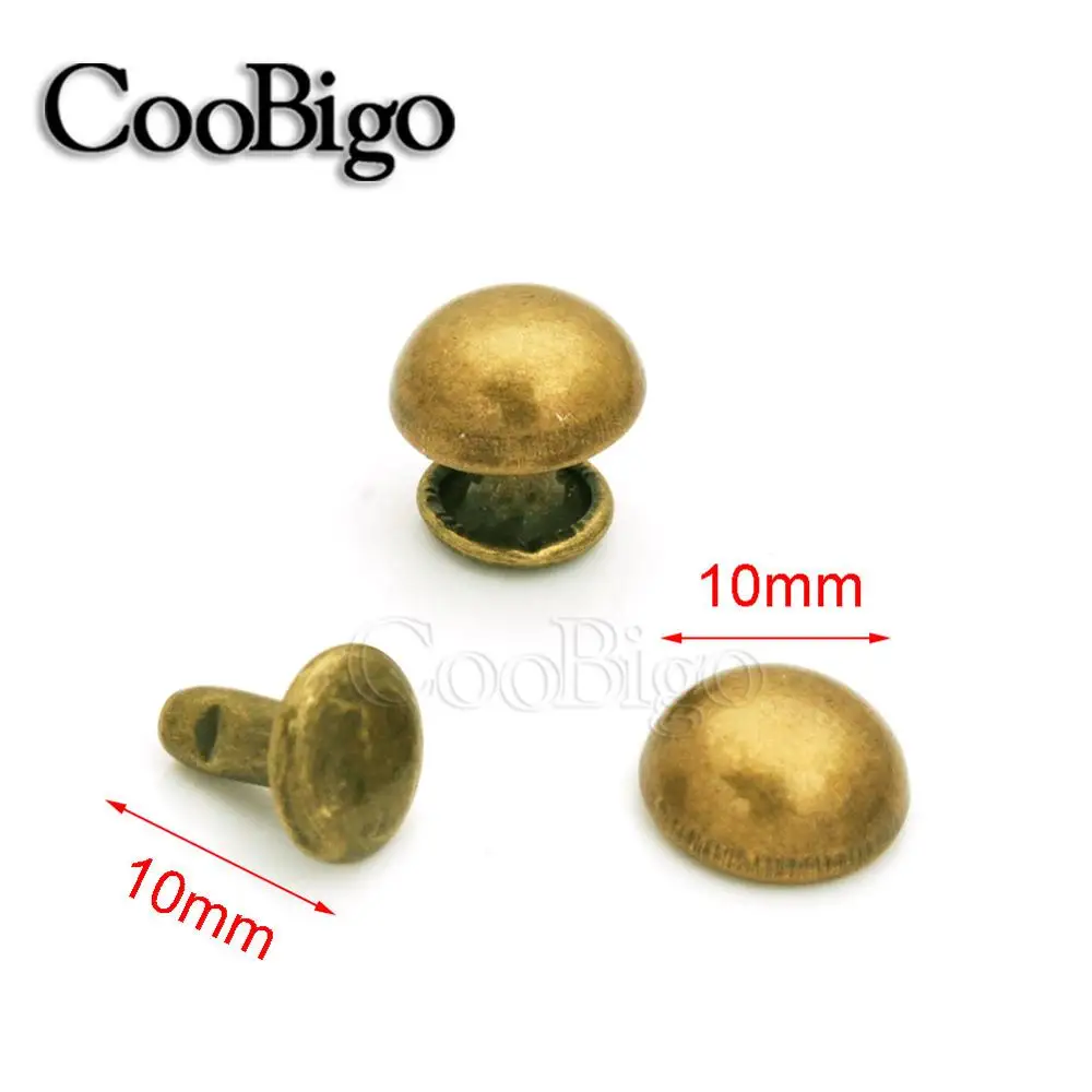 10mm Antique Brass 100 наборов гриб двойная заклепка 4 мм~ 10 мм круглый шип для панк-рок Кожа ремесло одежда DIY Швейные аксессуары - Цвет: 10mm Antique Brass