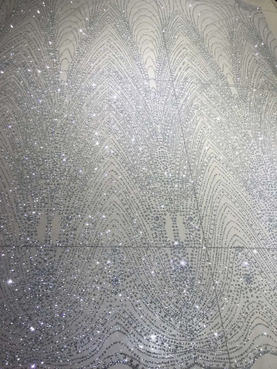 pretty DiuDiu-004 glued glitter Embroidery African Nigerian Guipure Lace Fabric with silver color | Дом и сад