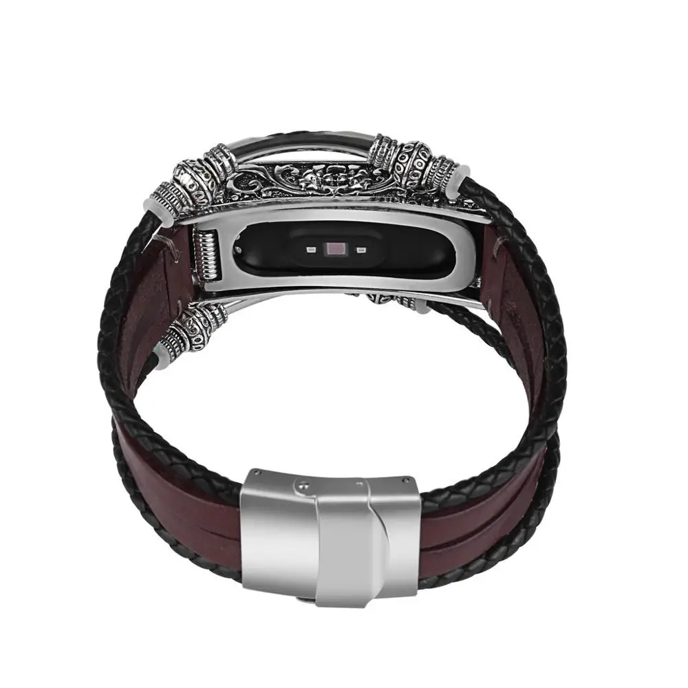 Сменный кожаный ремешок для Xiaomi Mi Band 4 металлический корпус пленка новинка 2019