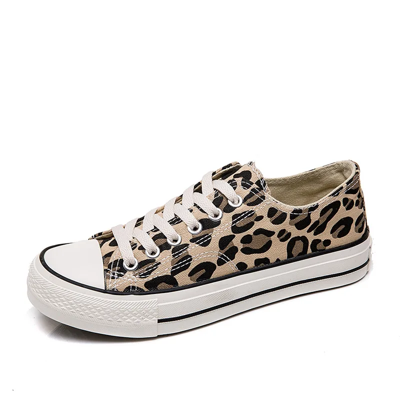 

New Women Flats Lace Up Tennis Shoes Ladies Canvas Leopard Vulcanized Female Sneakers Fashion Casual Platform Footwear