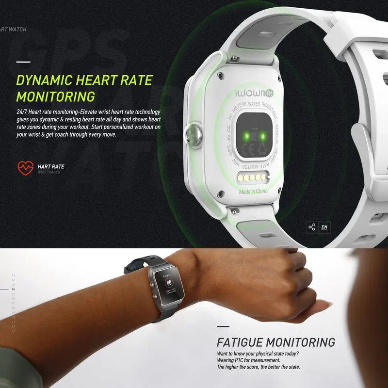 iwown P1C Waterproof GPS Sports Watch Dynamic Heart Rate Monitoring Compass Smart Women and Men Bracelet Android IOS | Электроника