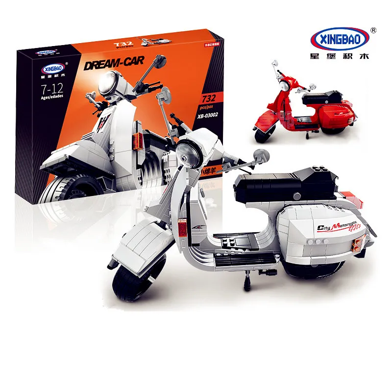 В наличии XINGBAO 03002 732 шт подлинной творческой дизайн серии Classic Vespa P200 Moto