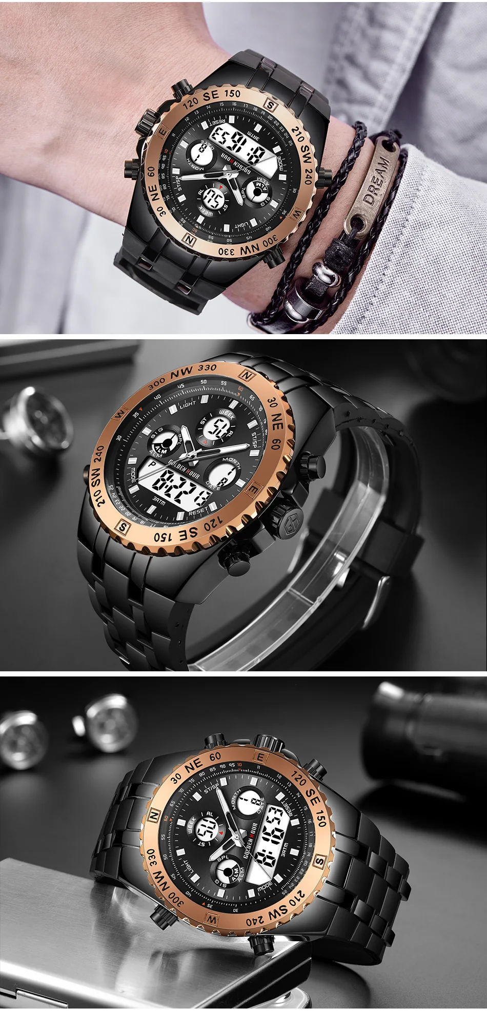 Часы Reloj Hombre GOLDENHOUR модель 124, мужские спортивные часы, автоматические военные мужские наручные часы Relogio Masculino