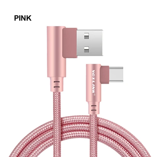 Pink VOXLINK usb type C 90 градусов быстрая зарядка usb c кабель type-c шнур для передачи данных зарядное устройство usb-c для samsung S8 S9 Note 9 8 Xiaomi mi8 mi6 - Цвет: Pink