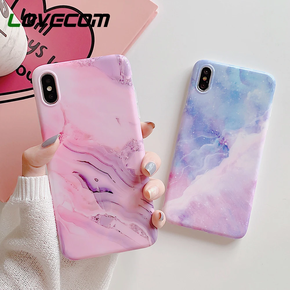 Чехол для телефона LOVECOM для iPhone 11 Pro Max XR XS Max 6 6S 7 8 Plus X милая розовая мраморная мягкая IMD Глянцевая задняя панель в подарок