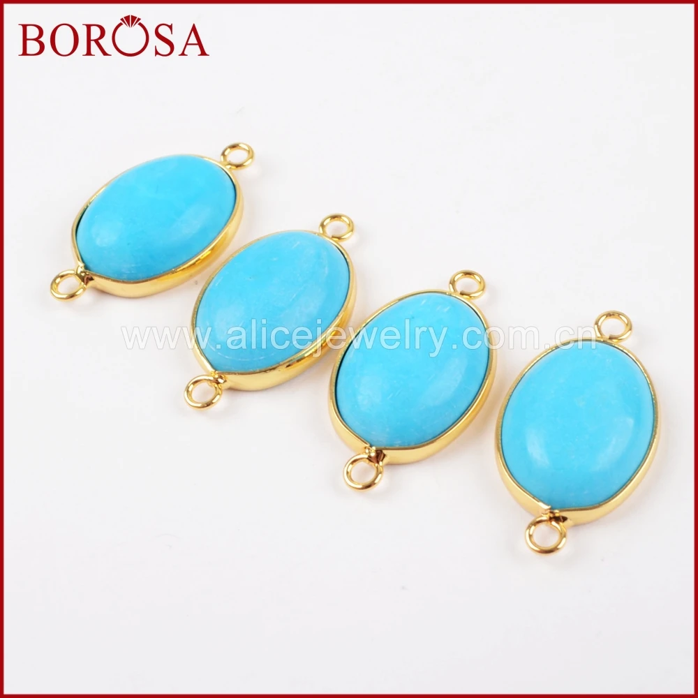 BOROSA Стильный золотой цвет Овальный Синий Камень Howlite соединитель двойные
