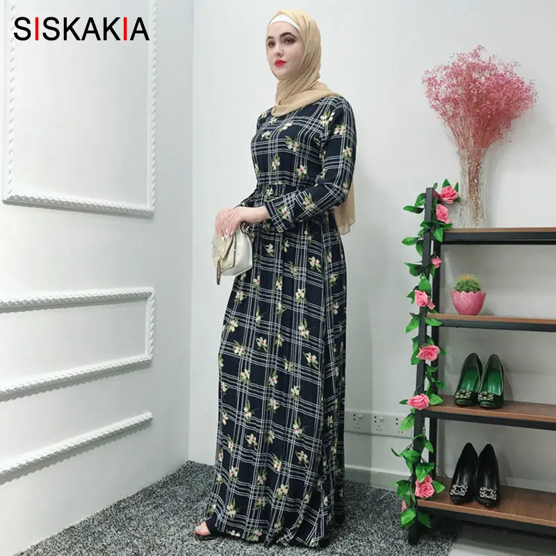 Женское платье с длинным рукавом Siskakia длинное винтажное высокой талией и круглой