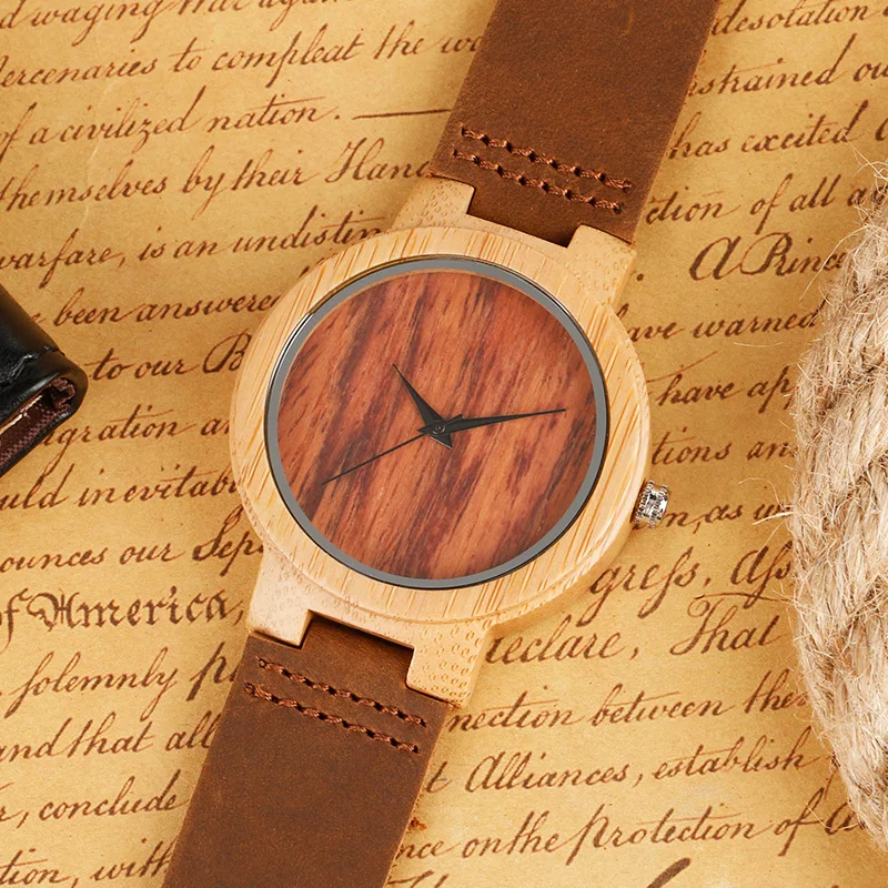 

Classical Brown Hand-made Wooden Mens Women Quartz Watch Genuine Leather Watchband Simple Design Casual Watches for Male Gift