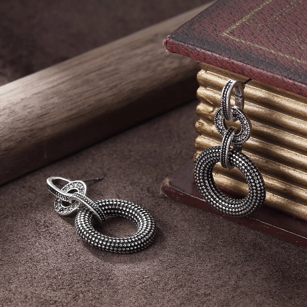 Viennois New Vintage Silver Color Metallic Double Circle Drop Earring Retro Rhinestones Paved Round Dangle Earrings for Women | Украшения и