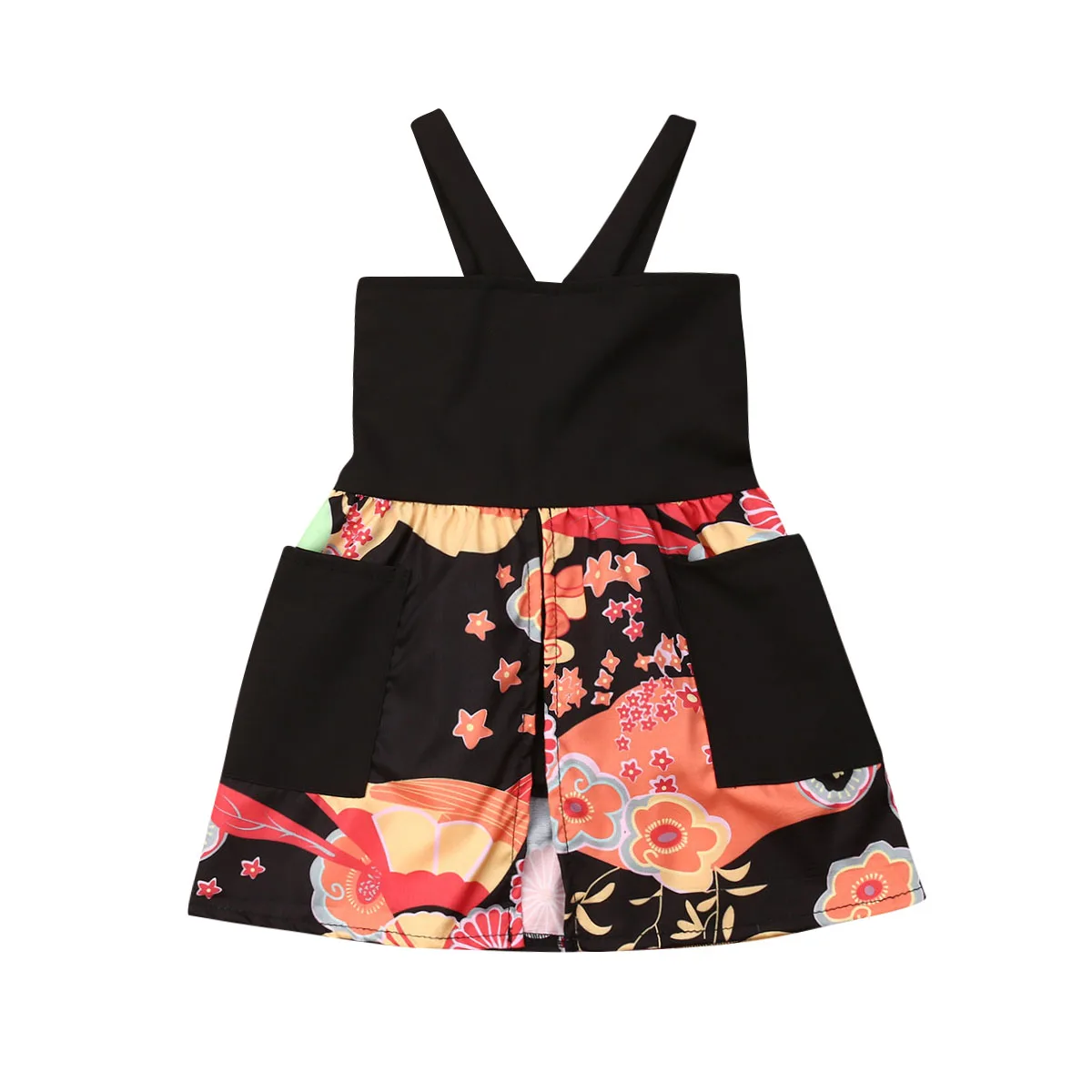 2019 Newborn Toddler Kids Baby Girls Dress Summer Black Sleeveless Floral Pockets Princess Sundress Outfits Costume Clothing | Детская