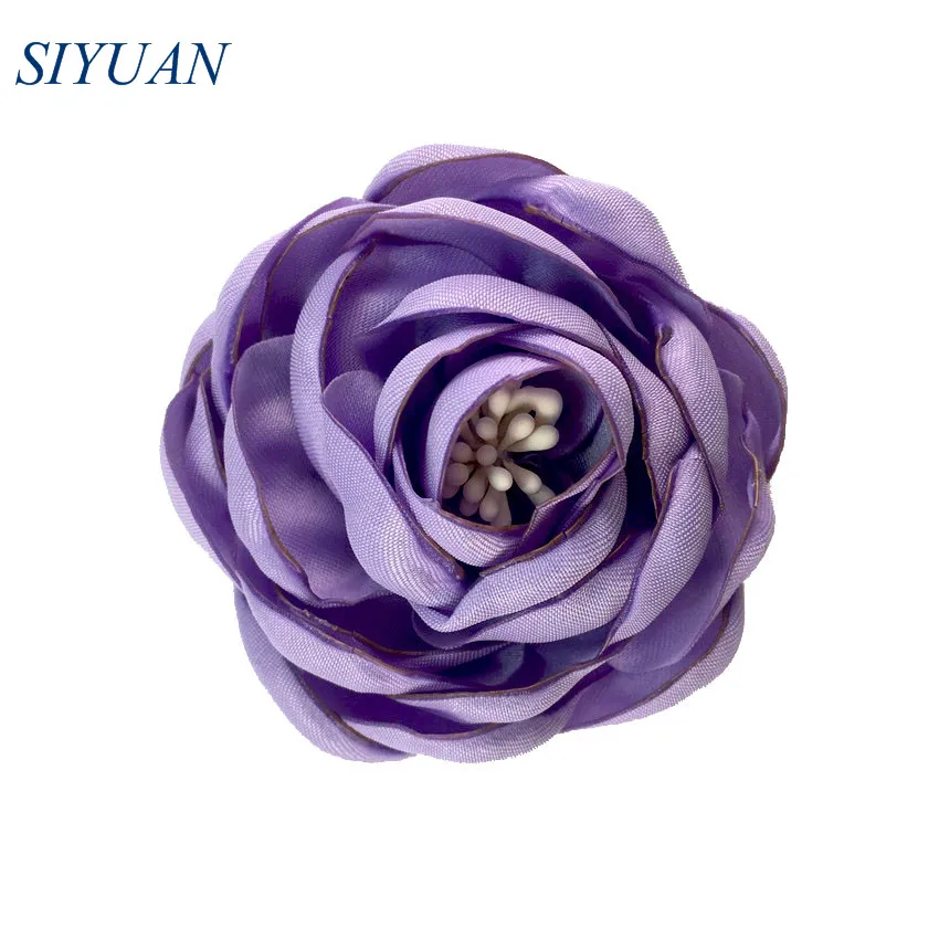 17-lavender 5 шт./партия, 2,4 ''сгоревший атласный цветок Camelia с Stamen девушка цветок шпилька свадебное платье Декор DIY бутик TH284 - Цвет: 17-lavender